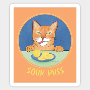 Sour Puss – Funny illustration of a cat’s reaction to tasting a lemon Sticker